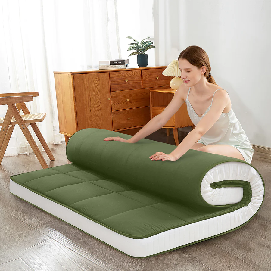 MAXYOYO Padded Japanese Floor Mattress, Green Foldable Roll Up Futon Mattress