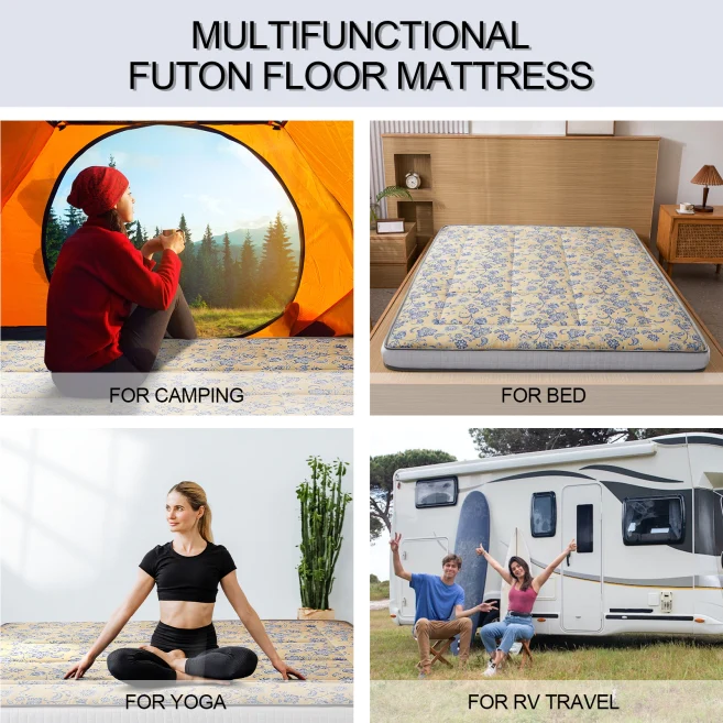 MAXYOYO Padded Japanese Floor Mattress,  Floral Printed Futon Mattress Folding Sleeping Pad