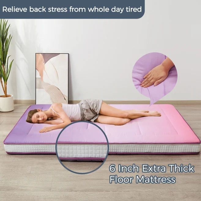 MAXYOYO Padded Japanese Floor Mattress, Purple Extra Thick Folding Sleeping Pad