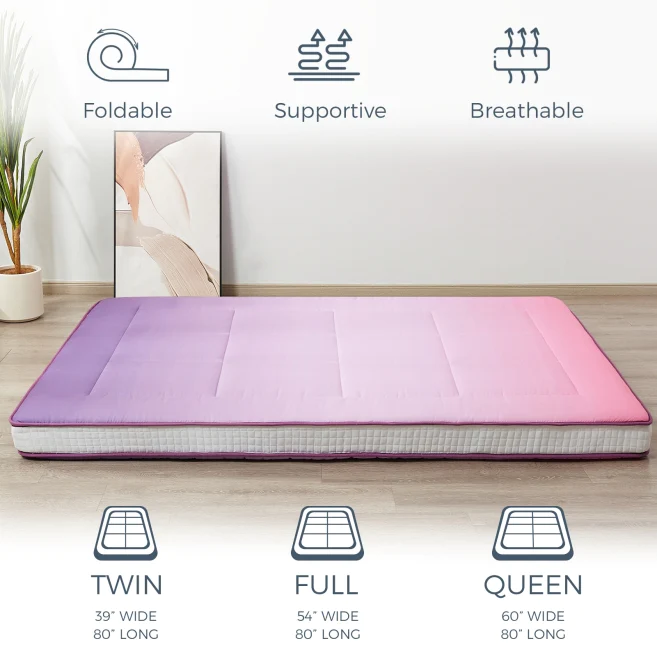 MAXYOYO Padded Japanese Floor Mattress, Purple Extra Thick Folding Sleeping Pad