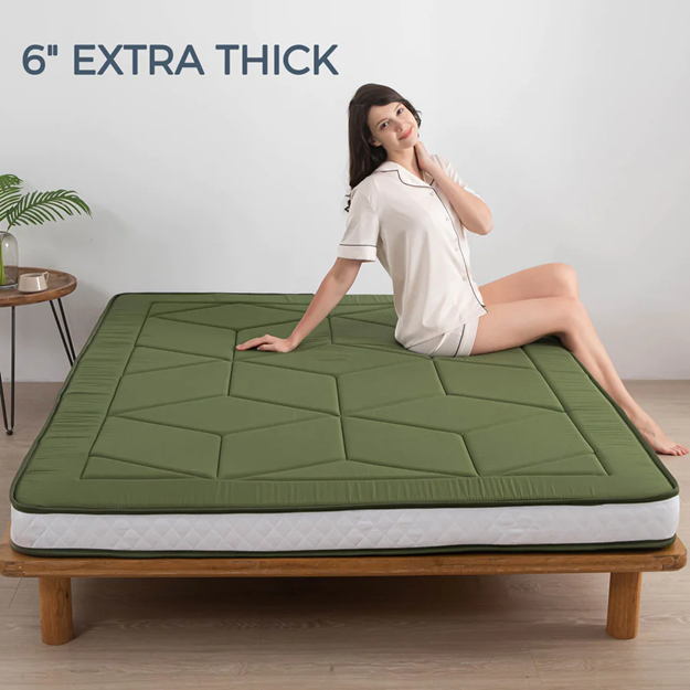 MAXYOYO 6" Extra Thick Floor Futon Mattress, Geometric Diamond Quilted Bed Mattress Topper