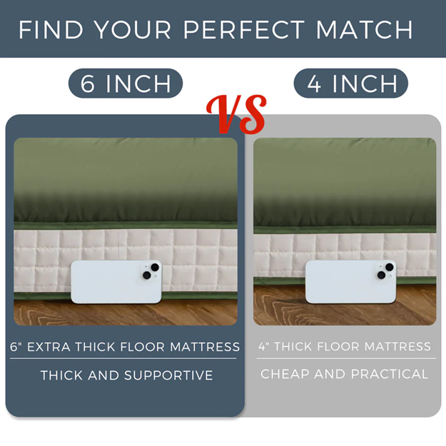 MAXYOYO 6" Extra Thick Floor Futon Mattress, Geometric Diamond Quilted Bed Mattress Topper