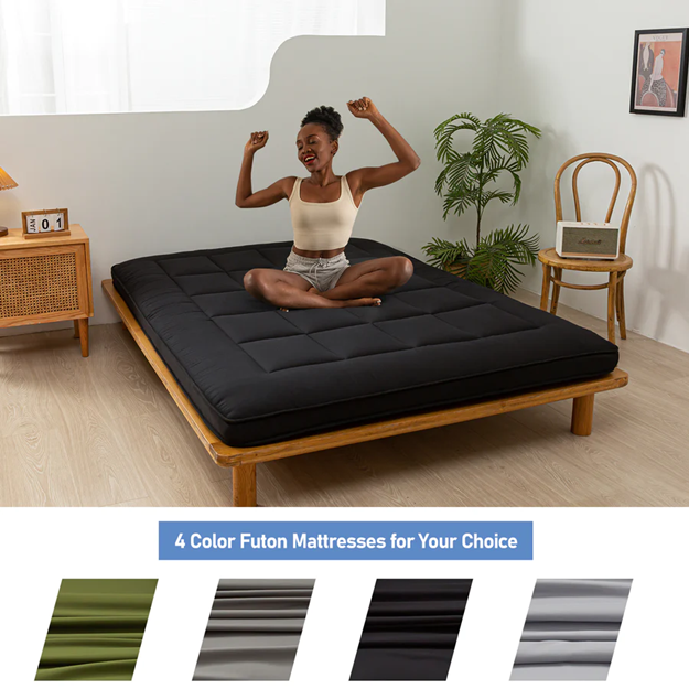 MAXYOYO Padded Japanese Floor Mattress, Black Foldable Roll Up Futon Mattress