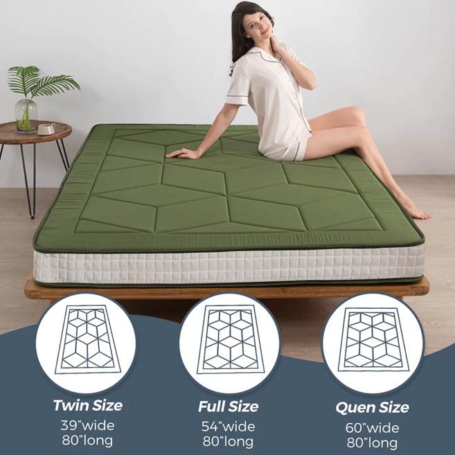 MAXYOYO Padded Japanese Floor Mattress, Green Foldable Roll Up Futon Mattress