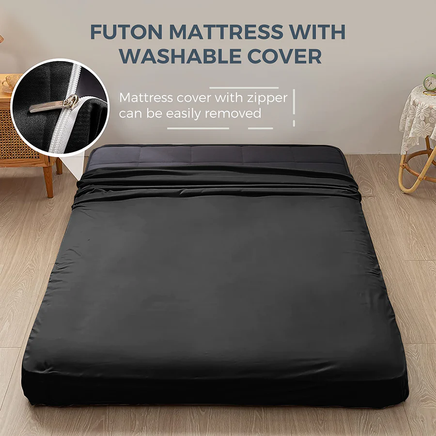 MAXYOYO 4" Square Japanese Floor Futon Mattress, Topper Mattress Pad, Black