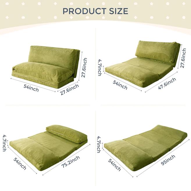 MAXYOYO Bean Bag Folding Sofa Bed with Corduroy Washable Cover, Extra Thick and Long Floor Sofa for Adults