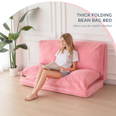 MAXYOYO Bean Bag Folding Sofa Bed with Corduroy Washable Cover, Extra Thick and Long Floor Sofa for Adults