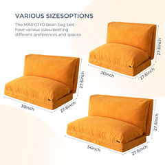 MAXYOYO Bean Bag Folding Sofa Bed with Corduroy Washable Cover, Extra Thick and Long Floor Sofa for Adults