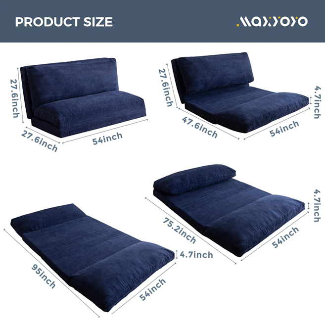 MAXYOYO Bean Bag Folding Sofa Bed with Corduroy Washable Cover, Extra Thick and Long Floor Sofa for Adults