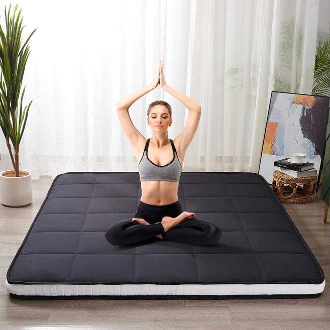 MAXYOYO Padded Japanese Floor Mattress, Black Foldable Roll Up Futon Mattress