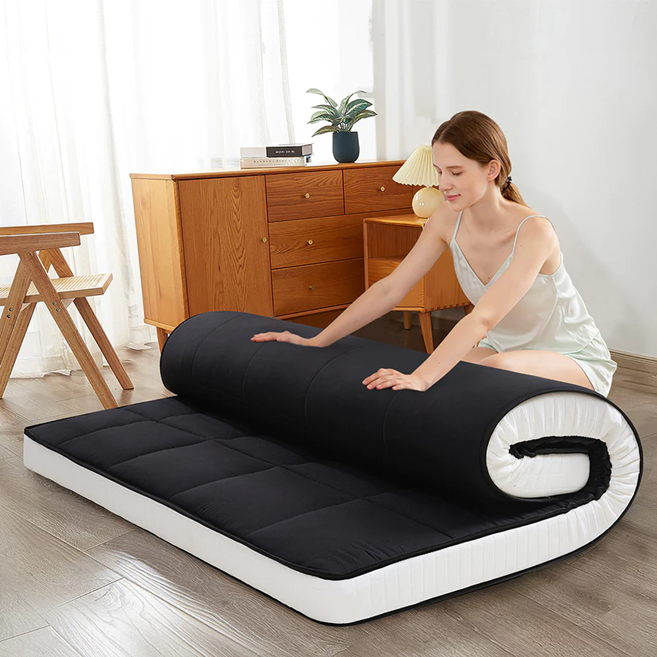 MAXYOYO Padded Japanese Floor Mattress, Black Foldable Roll Up Futon Mattress