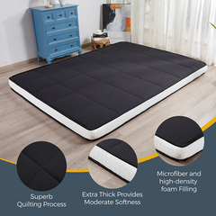 MAXYOYO Padded Japanese Floor Mattress, Black Foldable Roll Up Futon Mattress