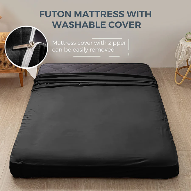 MAXYOYO Padded Japanese Floor Mattress, Black Foldable Roll Up Futon Mattress