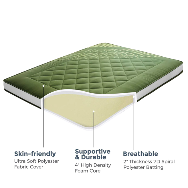 MAXYOYO Diamond Patterned Padded Japanese Floor Mattress, Extra Thick Japanese Floor Mattress Quilted Mattress Topper, Green