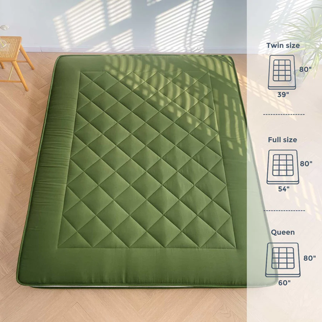 MAXYOYO Diamond Patterned Padded Japanese Floor Mattress, Extra Thick Japanese Floor Mattress Quilted Mattress Topper, Green