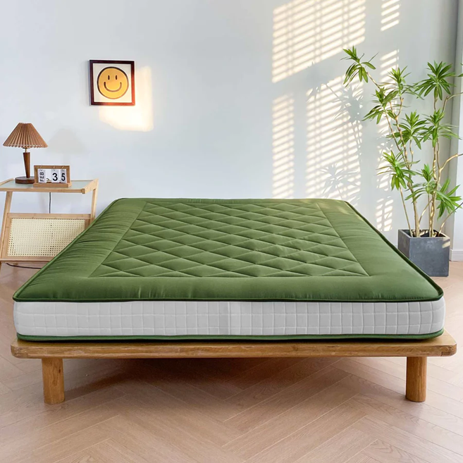 MAXYOYO Diamond Patterned Padded Japanese Floor Mattress, Extra Thick Japanese Floor Mattress Quilted Mattress Topper, Green