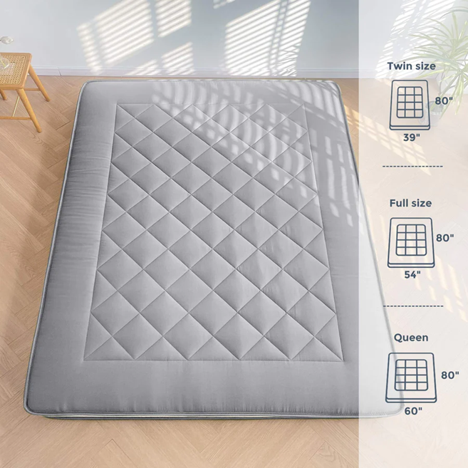 MAXYOYO Japanese Floor Futon Mattress, Diamond Patterned Roll Up Folding Floor Bed, Grey