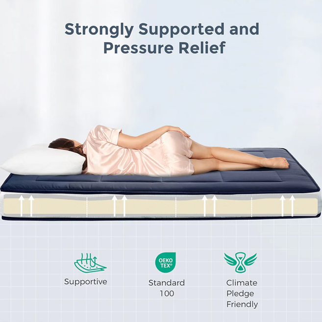 MAXYOYO Padded Japanese Floor Mattress, Portable Floor Futon Mattress, Navy