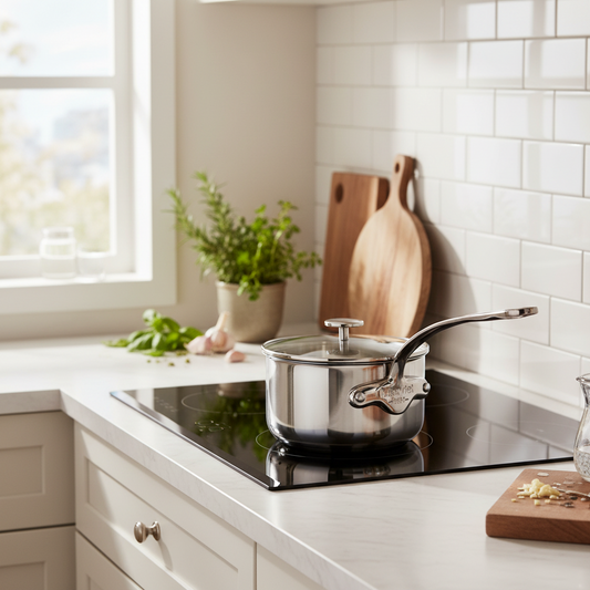 Mauviel M'Pure Sauce Pan With Glass Lid, Cast Stainless Steel Onyx Handle