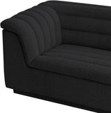 Cascade Chair - Modern Boucle Fabric Seating with Curved Arms and Deep Channel Tufting for Comfort