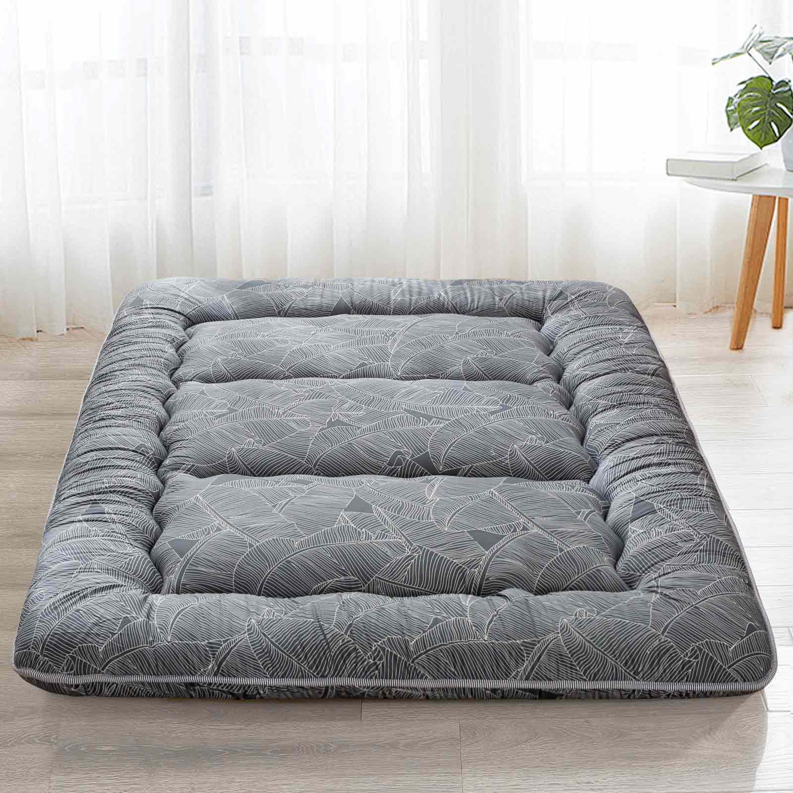 MAXYOYO Floor Mattress, Black Leaf Printed Japanese Futon Mattress