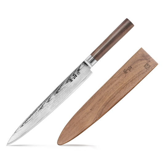 J Series 10-Inch Sashimi Chef Knife with Walnut Sheath, Forged X-7 Damascus Steel, 1020090