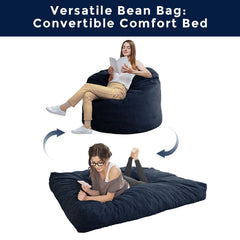 MAXYOYO Giant Bean Bag Chair Bed for Adults, Convertible Beanbag Folds from Lazy Chair to Floor Mattress Bed