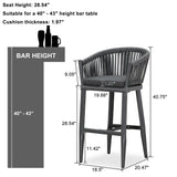 PURPLE LEAF Counter Stools Bar Stools Rattan Bar Stools Wicker Bar Chairs Woven Aluminum Barstools with Back and Cushions