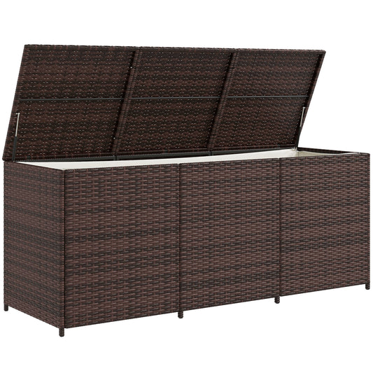Outsunny Outdoor Storage Box Brown PE Rattan Wicker Deck Box Inner Liner Patio Furniture Cushions Pool Toys Garden Tools