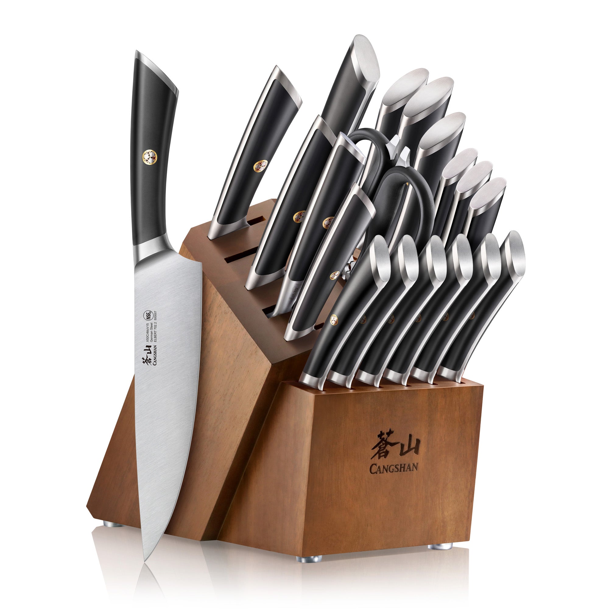 ELBERT Series 20-Piece Knife Block Sets, Forged German Steel, Acacia Block