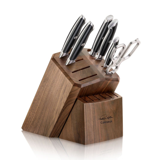 TKSC 7-Piece Knife Block Set with 8 Spare Slots, Forged Swedish Powder Steel, Thomas Keller Signature Collection, Black, 1024685