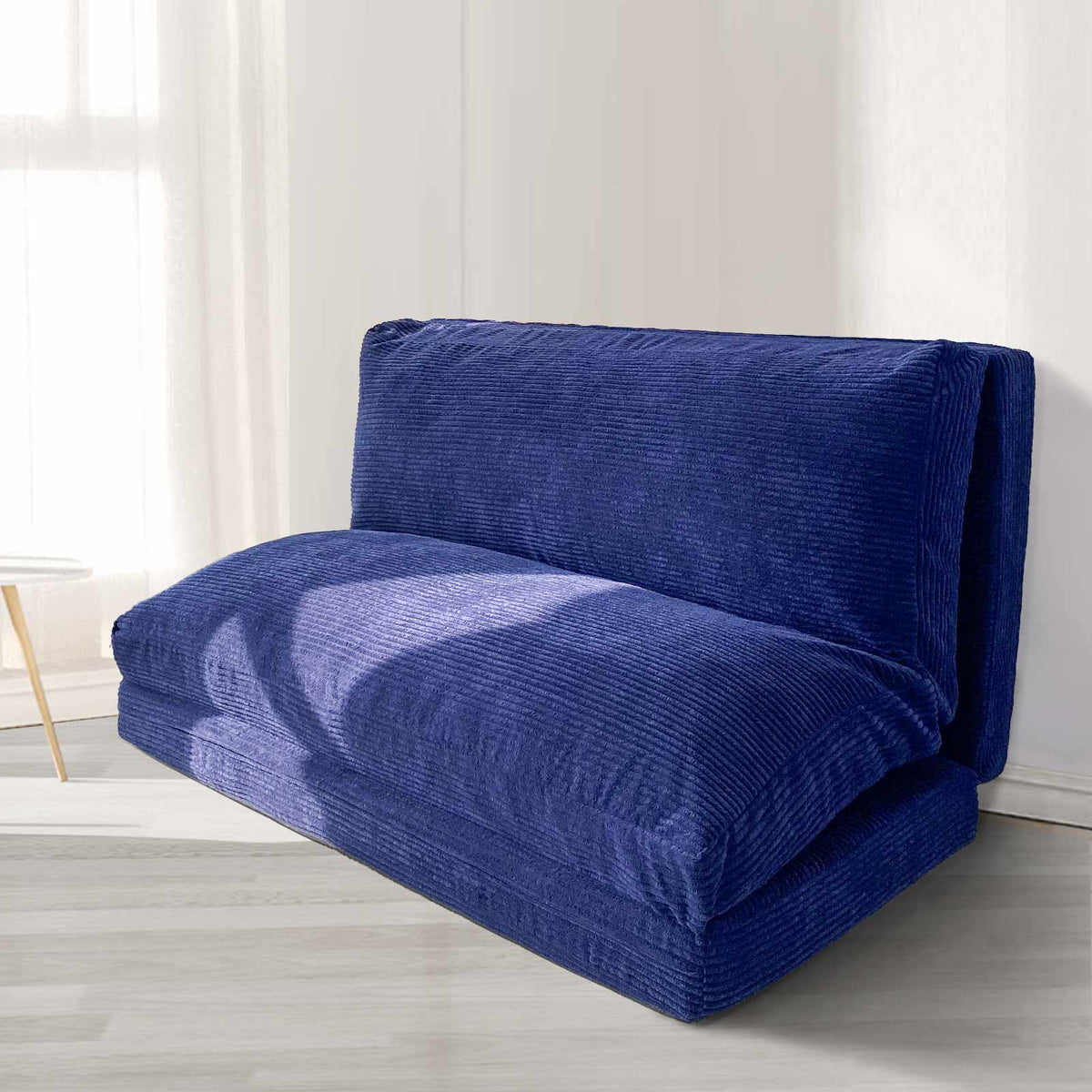 MAXYOYO Bean Bag Folding Sofa Bed with Corduroy Washable Cover, Extra Thick and Long Floor Sofa for Adults, Navy