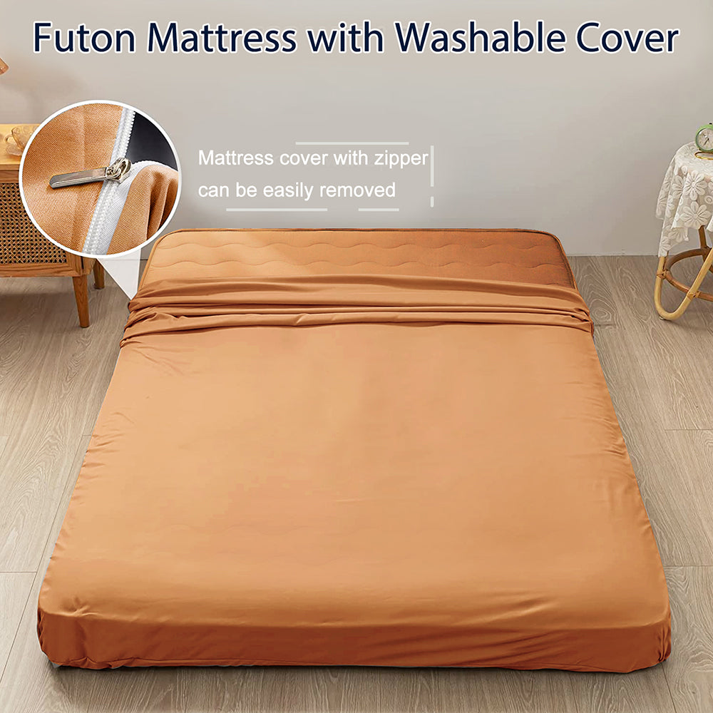 MAXYOYO 6" Extra Thick Wave Quilted Floor Futon Mattress, Topper Mattress Pad, Light Brown