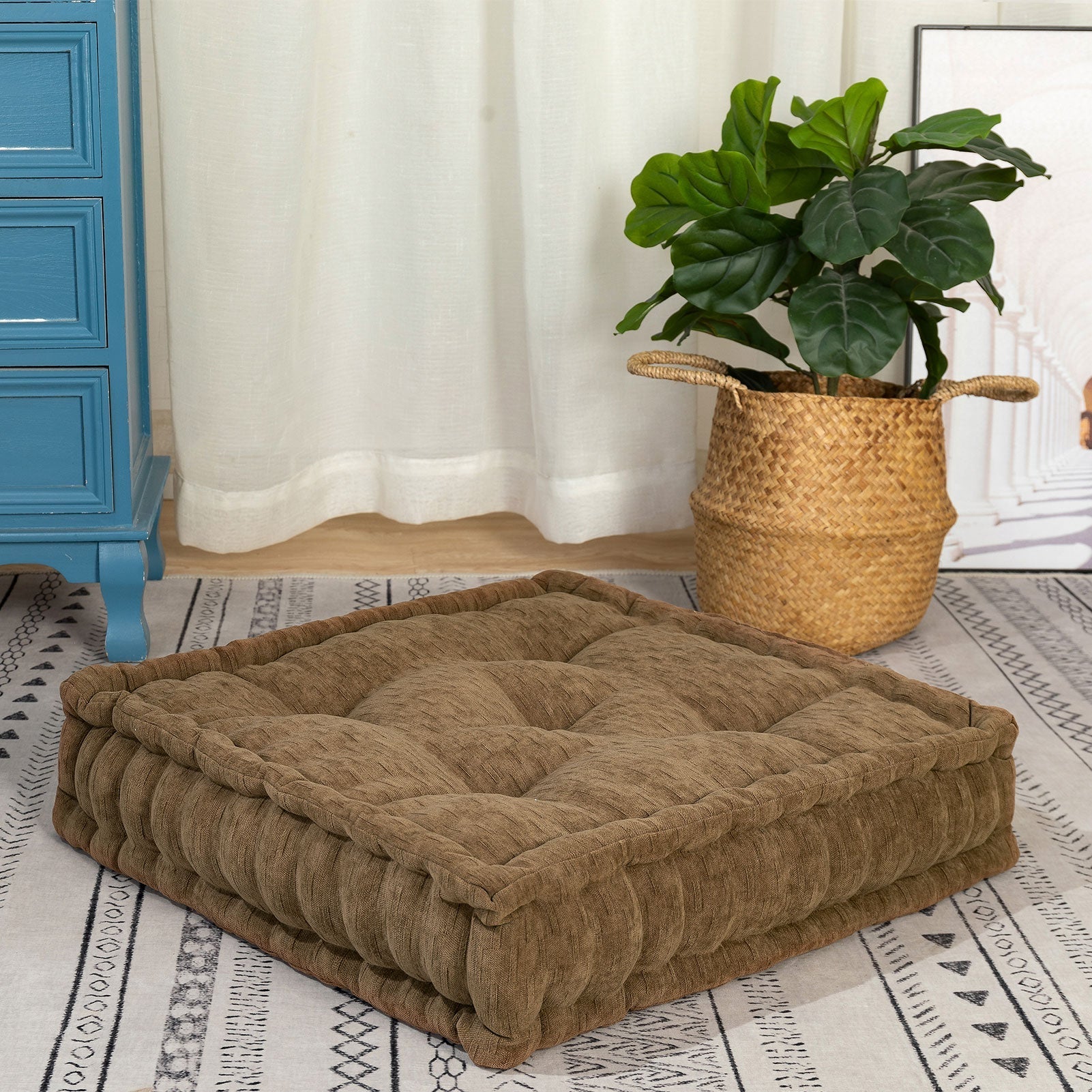 MAXYOYO Square Chenille Floor Pillow, Coffee, 20"x20"x5.5"