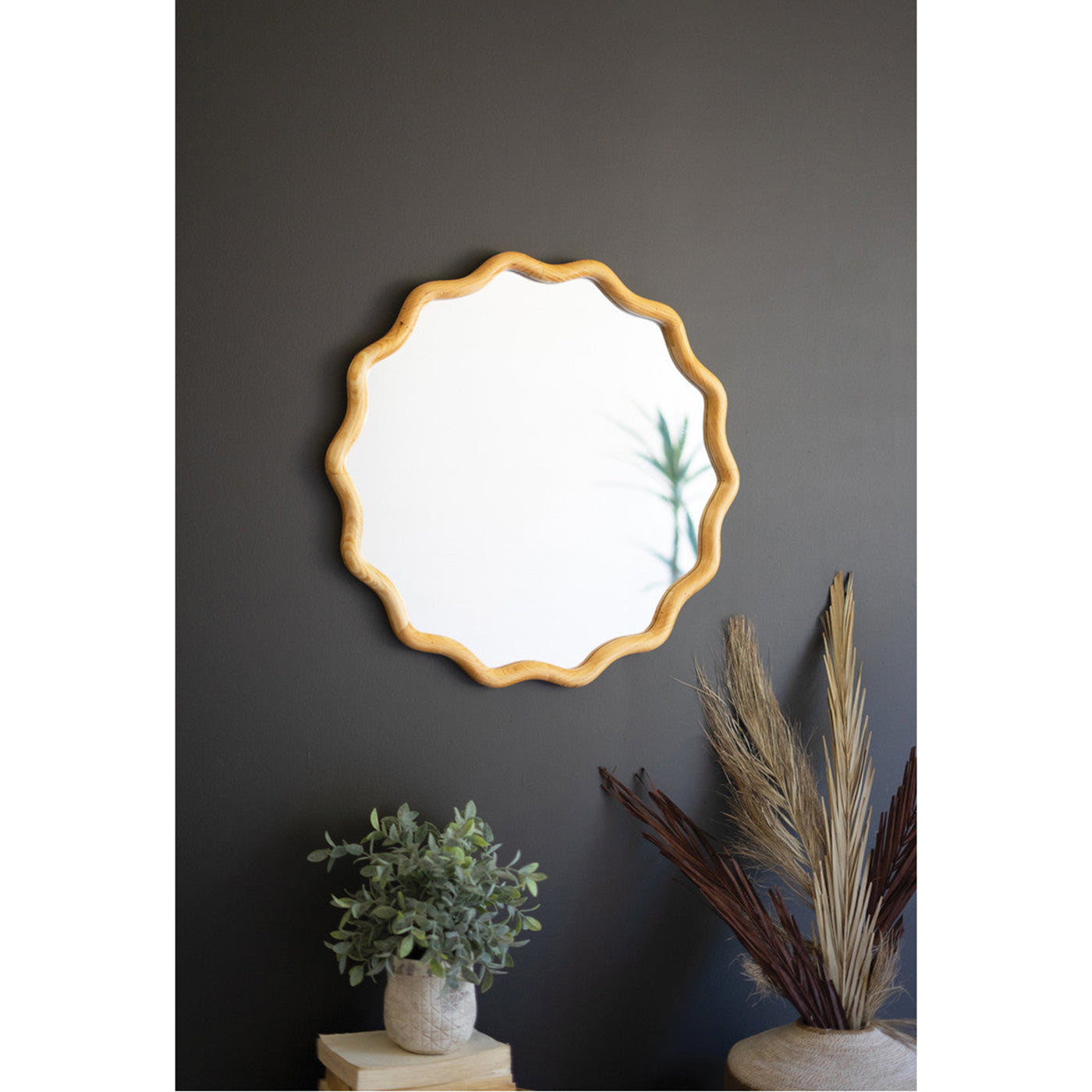 Squiggle Wood Circle Framed Mirror