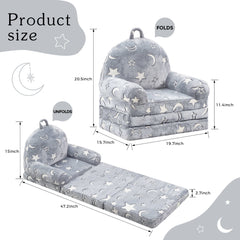 MAXYOYO Foldable Kids Sofa, Shiny Children Couch Backrest Armchair Bed with Pocket, Moon andStar Pattern