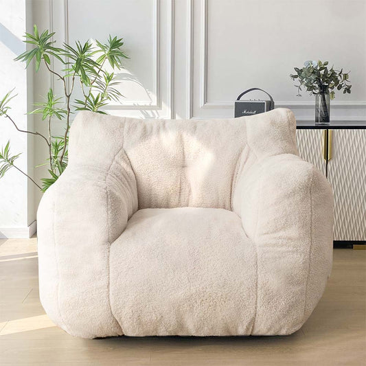 MAXYOYO Sherpa Bean Bag Chair, Boucle Tufted Bean Bag Couch, Living Room Bean Bag Lazy Sofa for Adults Kids, Beige