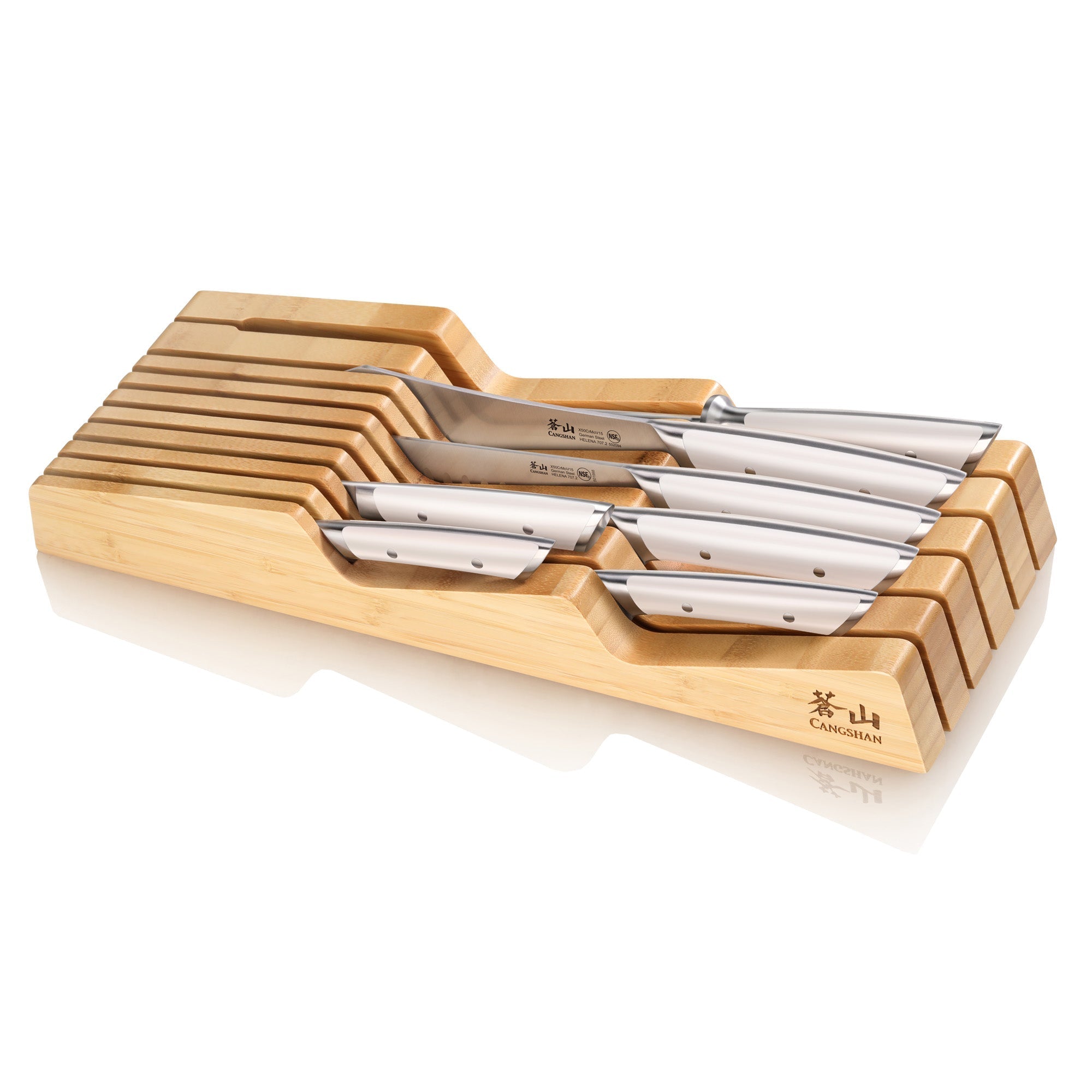 HELENA Series 8-Piece In-Drawer BBQ Knife Set, Forged German Steel, Bamboo Tray