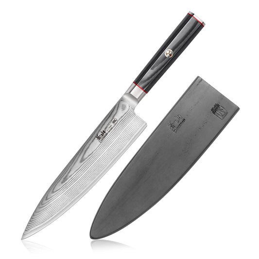 YARI Series 8-Inch Chef's Knife with Sheath, X-7 Damascus Steel, 501202