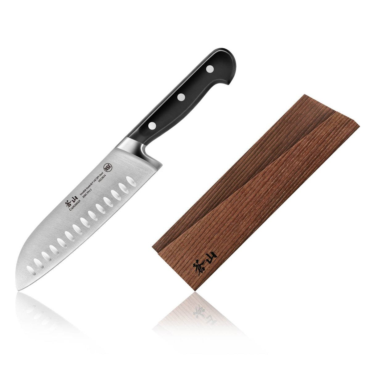 TV2 Series 7-Inch Santoku Knife with Wood Sheath, Forged Swedish 14C28N Steel, 1022841