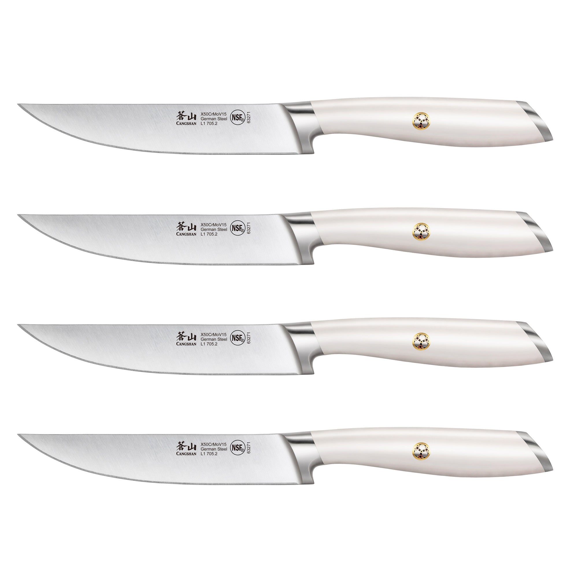 L1 Series 4-Piece Fine-Edge Steak Knife Set, White, Forged German Steel, 1026948