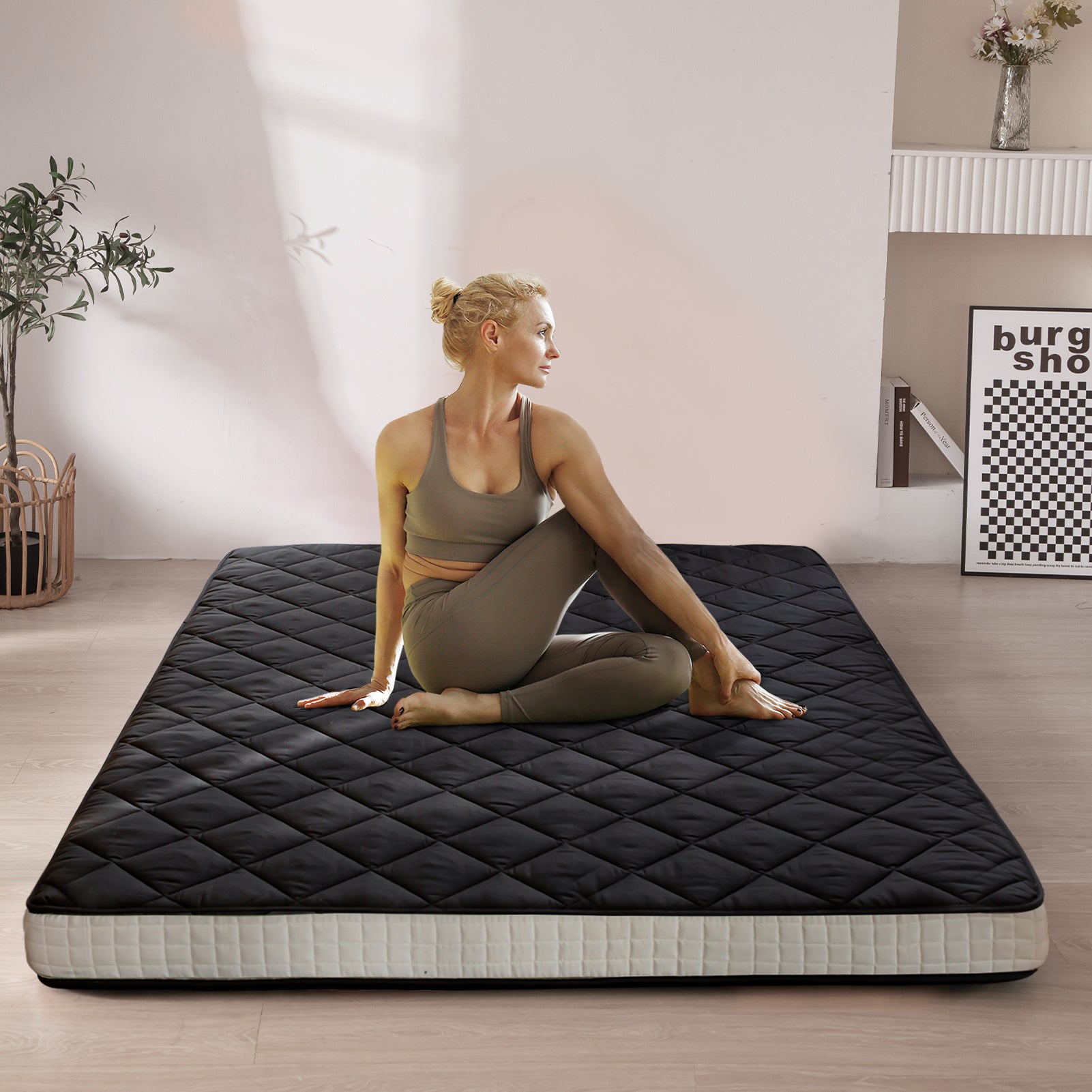 MAXYOYO 6" Extra Thick Floor Futon Mattress, Diamond Quilting, Black