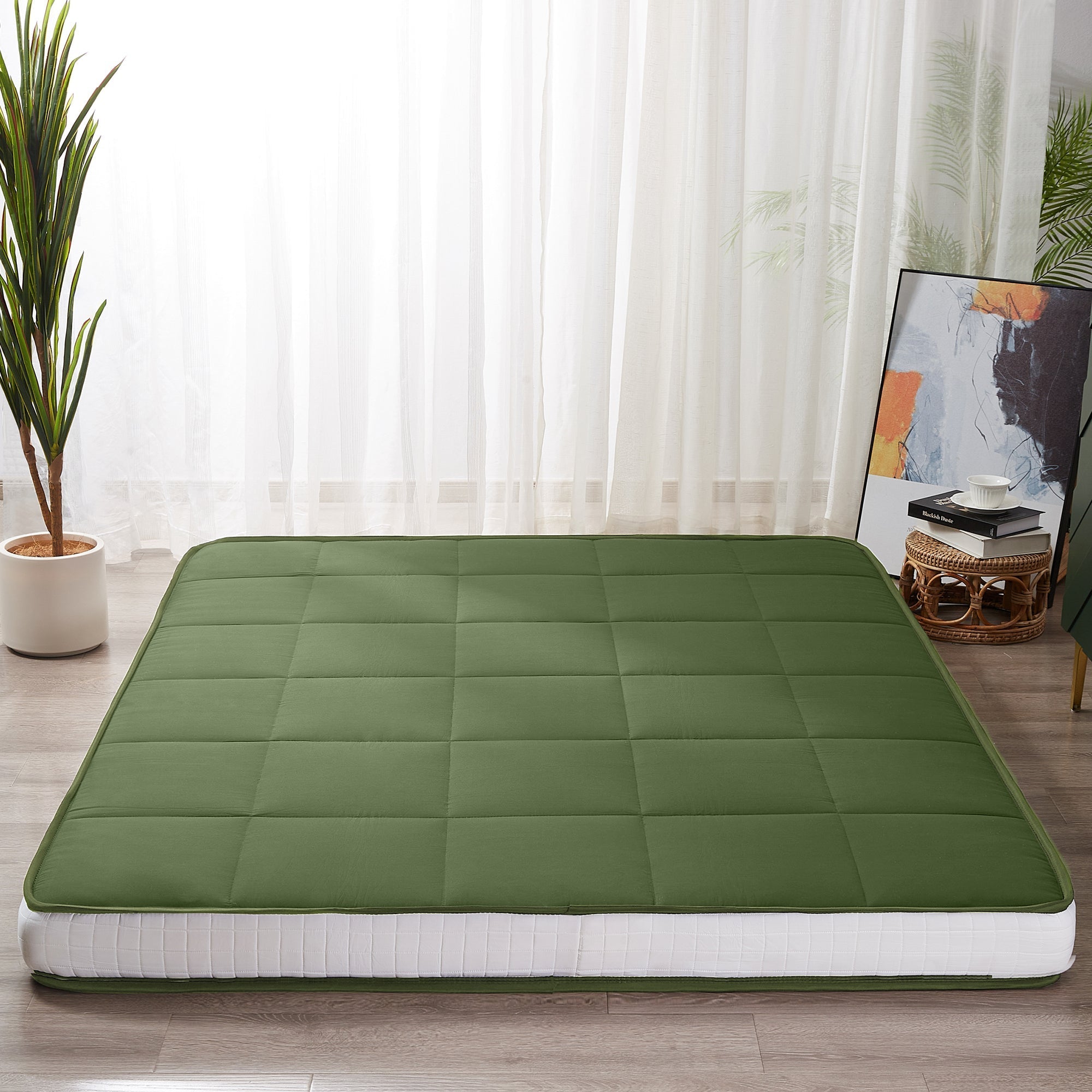 MAXYOYO 4" Square Japanese Floor Futon Mattress, Topper Mattress Pad, Green