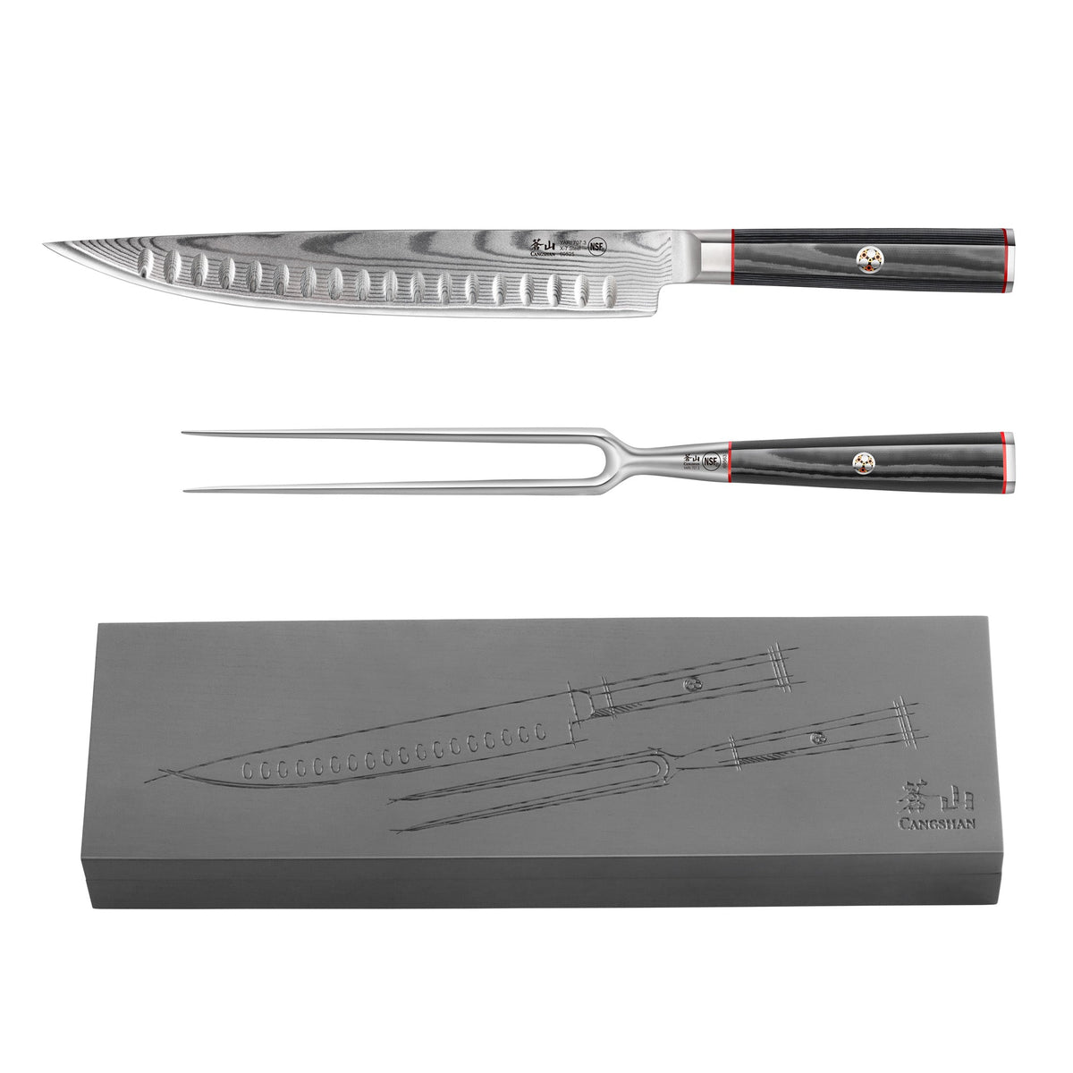 YARI Series 2-Piece Carving Set with Ash Wood Box, X-7 Damascus Steel, 501332