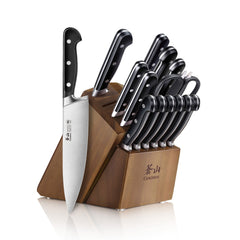 ADAMS Series 15-Piece Knife Block Set, Forged German Steel, Acacia Block