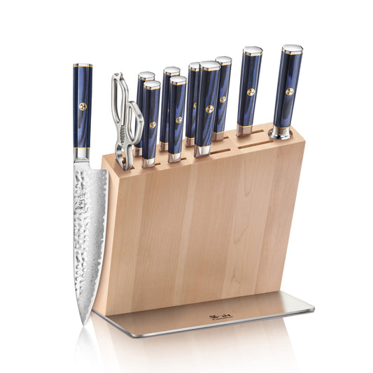 KITA Series 12-Piece Knife HUA Knife Block Set, High Carbon X-7 Damascus Steel