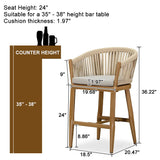 PURPLE LEAF Counter Stools Bar Stools Rattan Bar Stools Wicker Bar Chairs Woven Aluminum Barstools with Back and Cushions