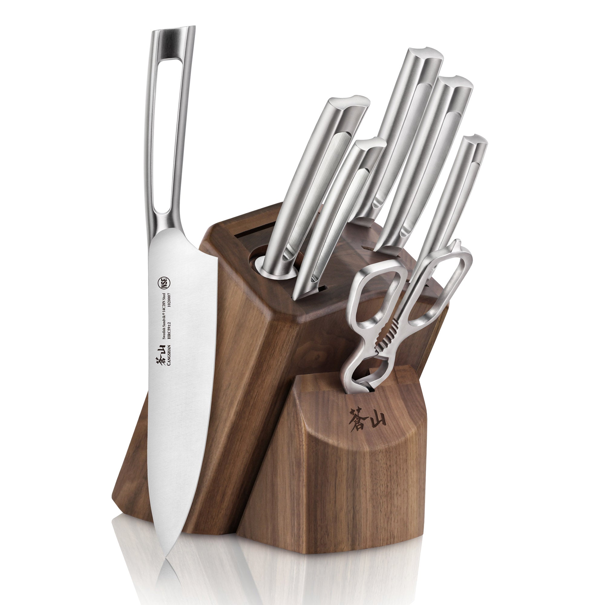 TN1 Series 8-Piece Knife Block Set, Forged Swedish 14C28N Steel, Walnut Block, 1021950