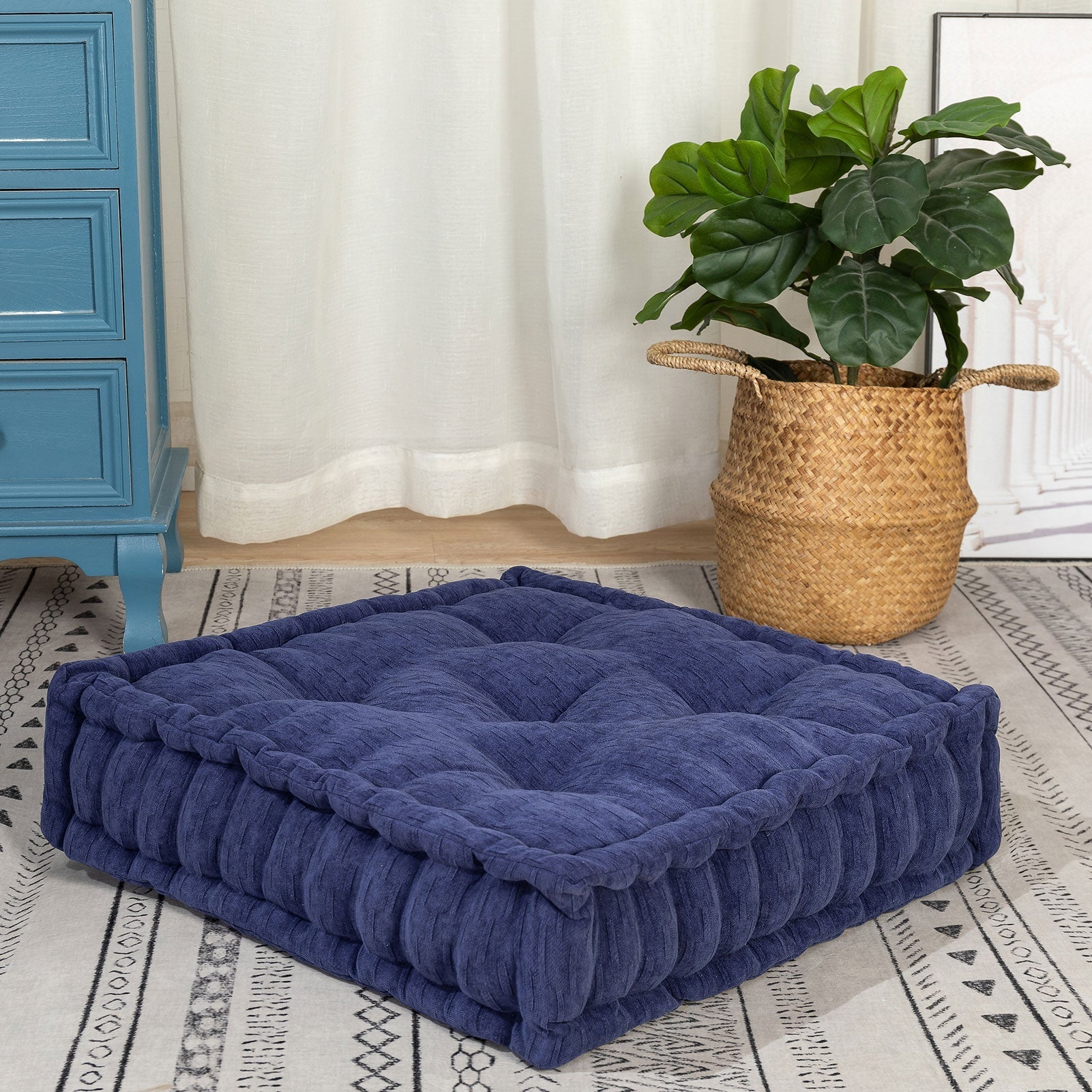 MAXYOYO Square Chenille Floor Pillow, Navy, 20"x20"x5.5"