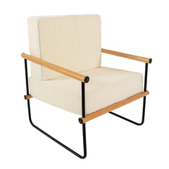 MAXYOYO White Framed Upholstered Armchair - Metal and Wood Accent Chair with Thick Upholstery